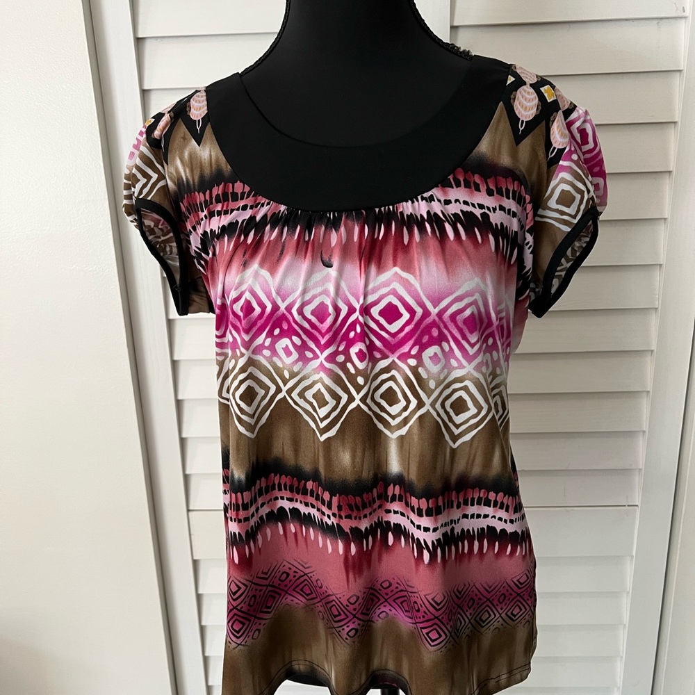 dressbarn Multicolor Geometric Print Blouse